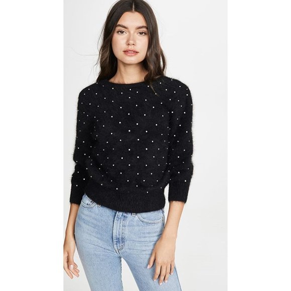BA&SH Amby Rhinestone Detail Angora Sweater Black - Picture 1 of 8